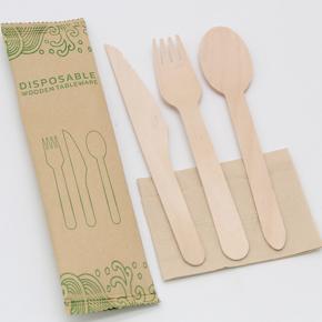 Birch Wood Disposable Wooden Cutlery Set For Food Catering | Wooden Tableware Set