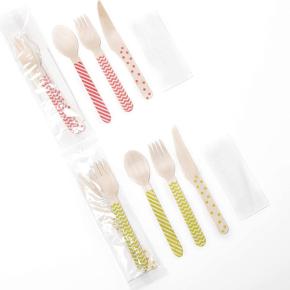 Opp bag Colorful Wood Fork Spoon Knife Set 